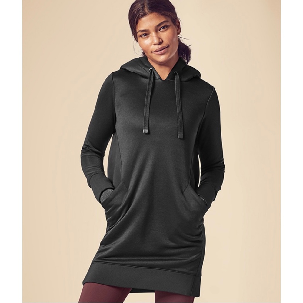 New Athleta Triumph Luxe Shine Hoodie Dress Black Size Small